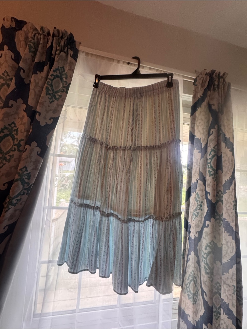 Celebrity Pink Light Blue and White Tiered Maxi Skirt